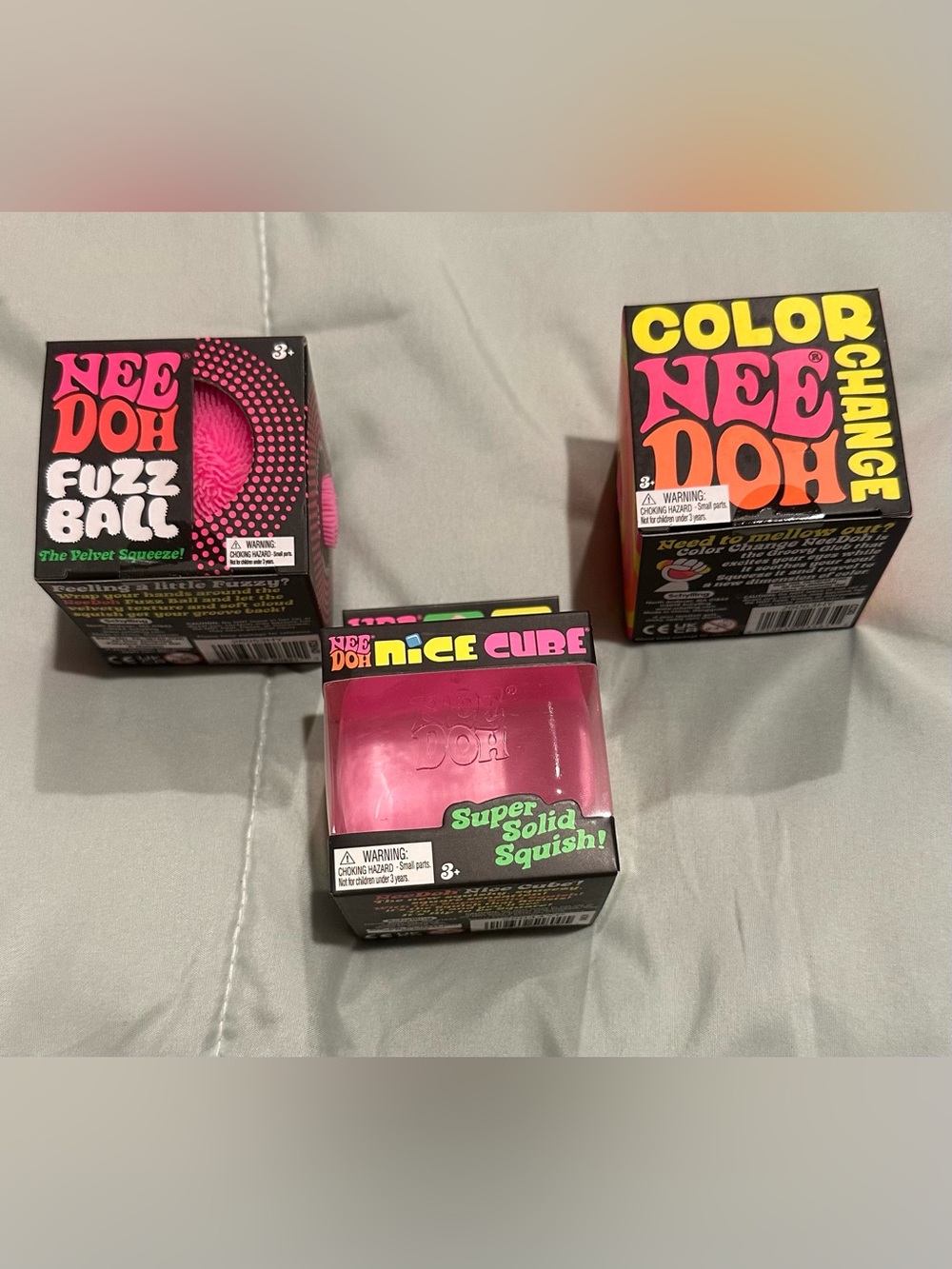 Nee Doh Pink Trio - 🩷Fuzz Ball, 🩷Color Change & 🩷Nice Cube